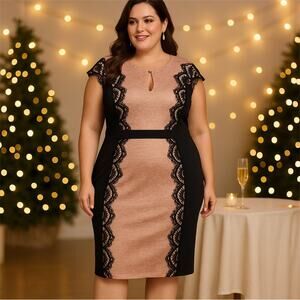 Jax Black and Pink Shimmer Midi Dress Lace Size 16 Cocktails Party Wedding Guest